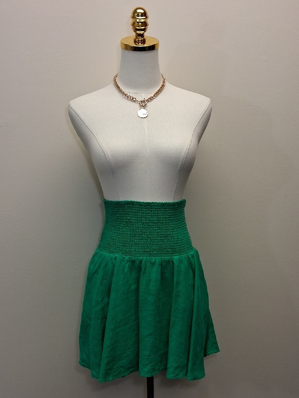 J. Crew Emerald Green Smocked Linen Circle Skirt Size Extra Small